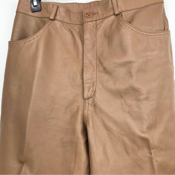 Rem Garson 100% Leather Retro Camel Brown Pants - Picture 3 of 16